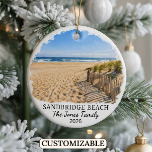 Personalised Sandbridge Beach Ornament, Custom Vir Ceramic Tree Decoration