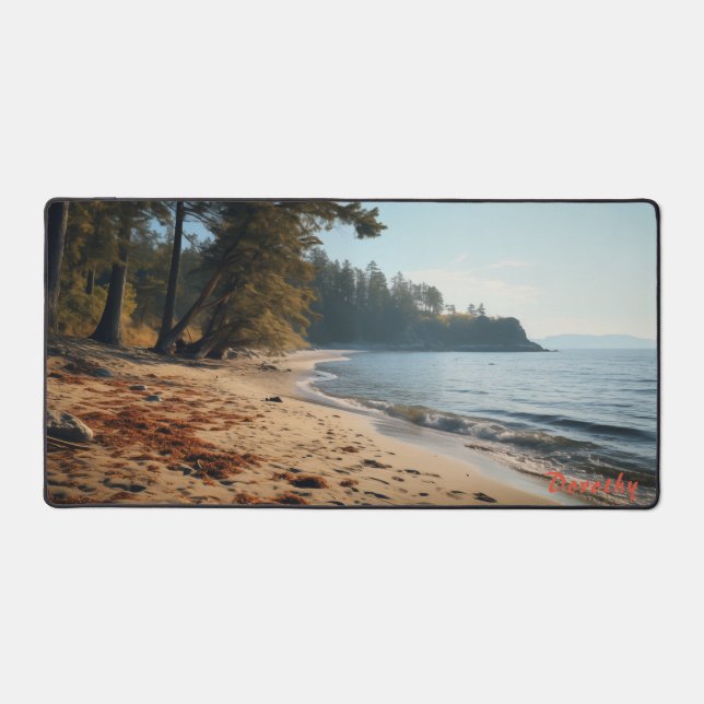 Personalised Sandy Beach with Trees Desk Mat (Front)