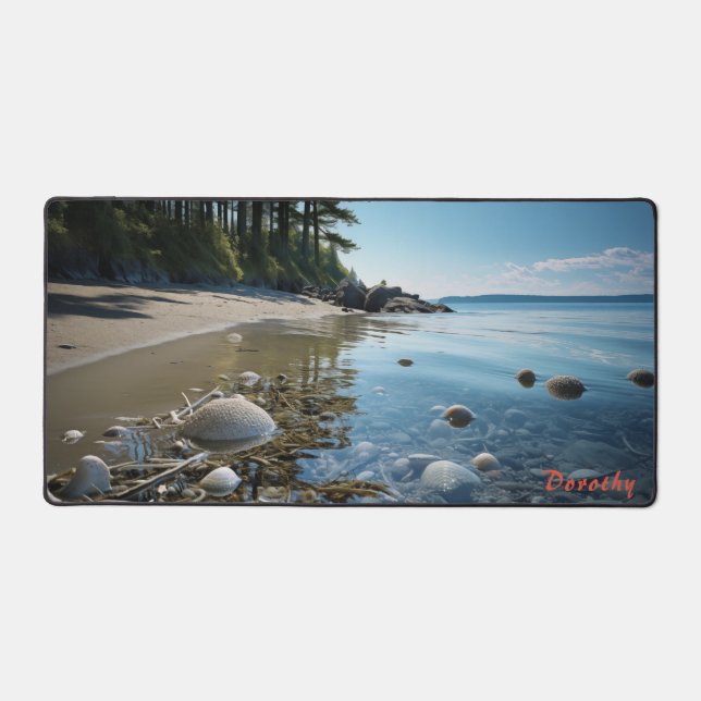 Personalised Sandy Beach with Trees Desk Mat (Front)
