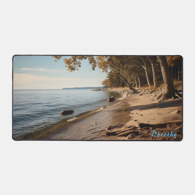 Personalised Sandy Beach with Trees Desk Mat (Front)