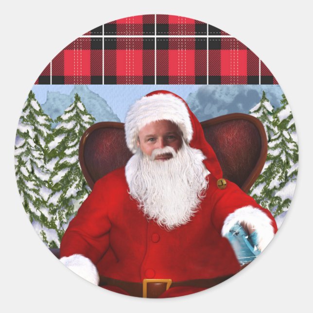 Personalised Santa Add your photo Classic Round Sticker (Front)