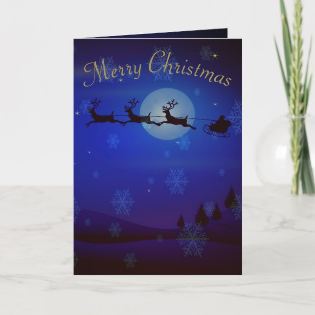 Personalised Santa and his sleigh Christmas Holiday Card (Front)