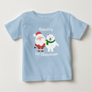 Personalised Santa and Polar Bear 1st Christmas Baby T-Shirt