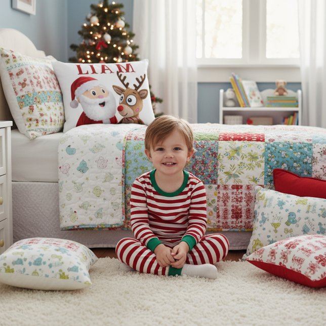 Personalised Santa and Reindeer Christmas Decorative Cushion (Creator Uploaded)