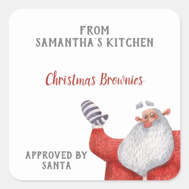 Personalised Santa Baked Goods Christmas Square Sticker (Front)