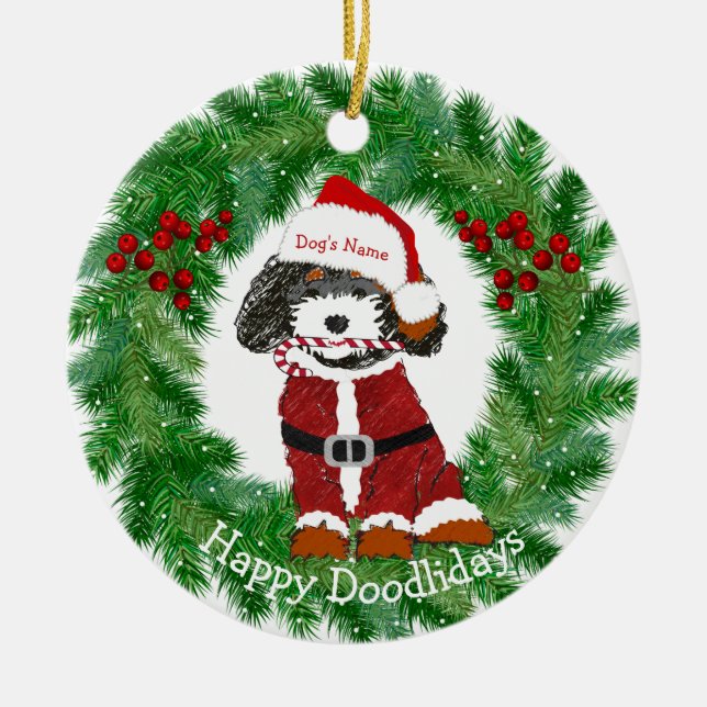 Personalised Santa Bernedoodle Ceramic Ornament (Front)