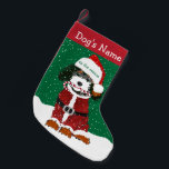 Personalised Santa  Bernedoodle  Small Christmas Stocking<br><div class="desc">Cute Personalised Cartoon Bernedoodle Santa Puppy holding candy cane in its mouth. Add your dog's name. Snowy background. Cute bernadoodle christmas stocking!</div>