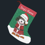 Personalised Santa  Bernedoodle  Small Christmas Stocking<br><div class="desc">Cute Personalised Cartoon Bernedoodle Santa Puppy holding candy cane in its mouth. Add your dog's name. Snowy background. Cute bernadoodle christmas stocking!</div>