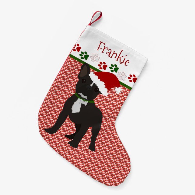 Personalised Santa Black French Bulldog Small Christmas Stocking (Front (Hanging))