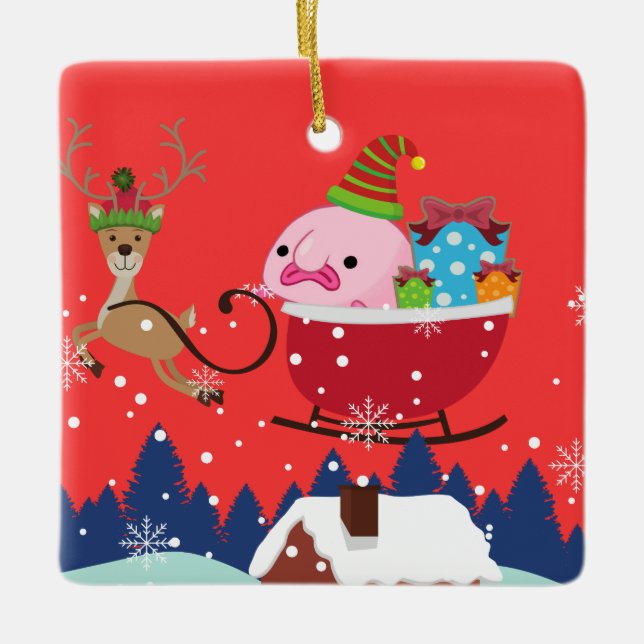 Personalised Santa Blobfish Ceramic Ornament (Front)