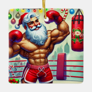 Personalised Santa Boxing at Christmas Ceramic Ornament