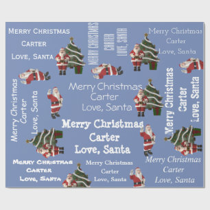 Personalised Santa Christmas Blue Wrapping Paper