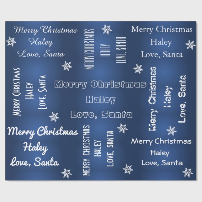 Personalised Santa Christmas Blue Wrapping Paper (Flat)