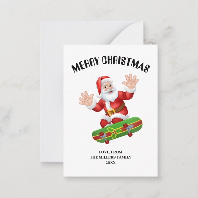 Personalised Santa Christmas Card, Cool Skateboard Card (Front)