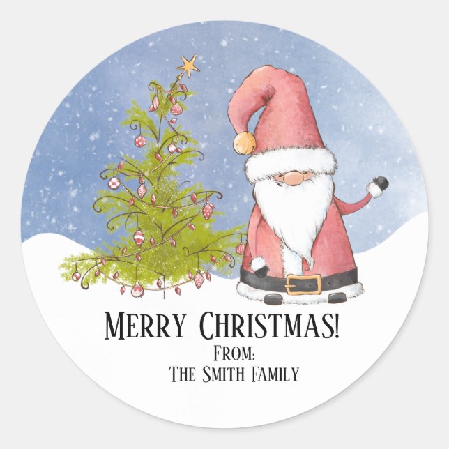 Personalised Santa Christmas Classic Round Sticker (Front)