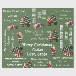 Personalised Santa Christmas Green Wrapping Paper