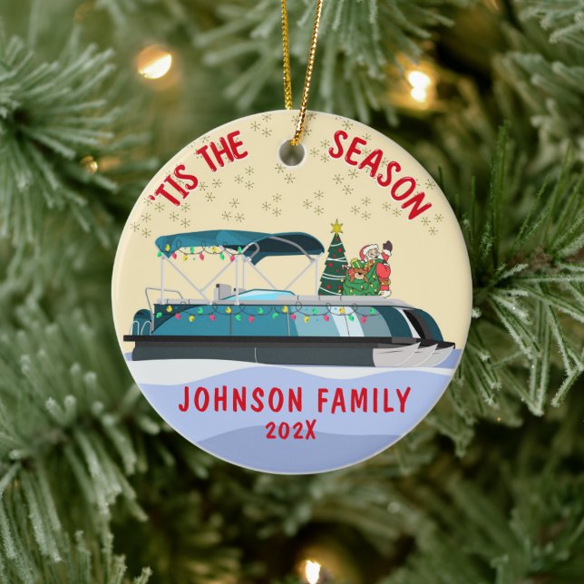 Personalised Santa Christmas Pontoon Boat Ceramic Tree Decoration (Tree)