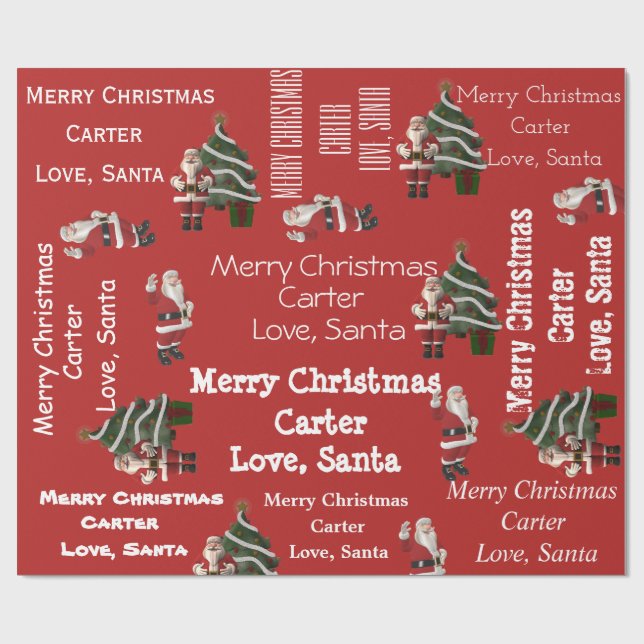 Personalised Santa Christmas Red Wrapping Paper (Flat)