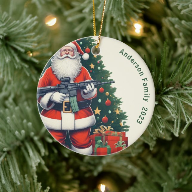 Personalised Santa Claus and AR-15 Christmas Ceramic Tree Decoration (Tree)