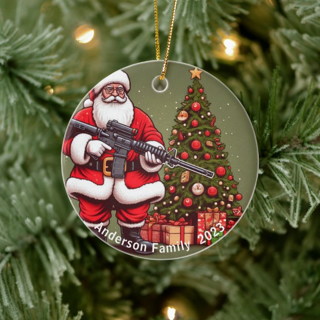 Personalised Santa Claus and AR-15 Christmas Ceramic Tree Decoration (Tree)