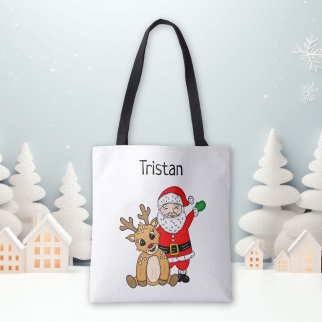 Personalised Santa Claus and Reindeer Christmas Tote Bag (Creator Uploaded)