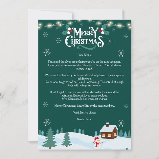 Personalised Santa Claus Letter Christmas Card (Front)