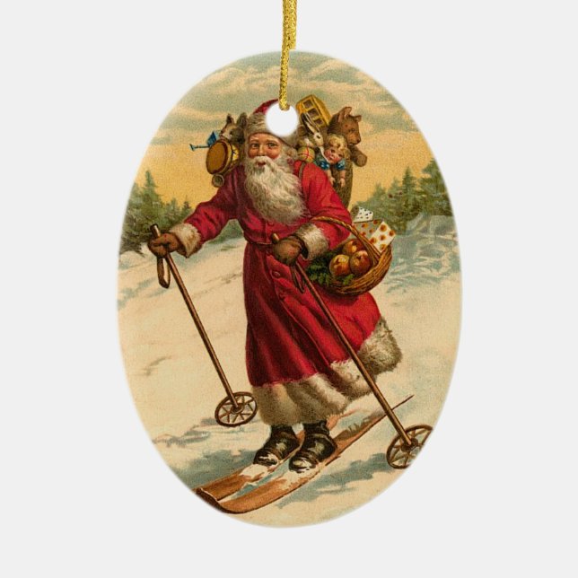 Personalised Santa Claus Skiing Christmas Ornament (Front)