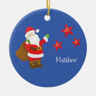 Personalised Santa Claus with Stars Ceramic Tree Decoration