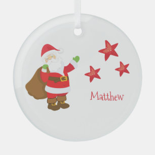Personalised Santa Claus with Stars  Glass Tree Decoration