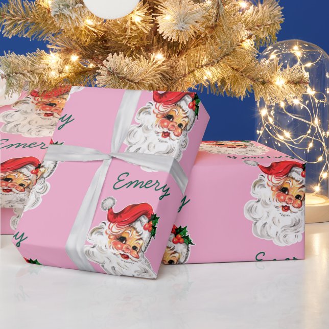 Personalised Santa Face Xmas Christmas Presents Wrapping Paper (Holidays)