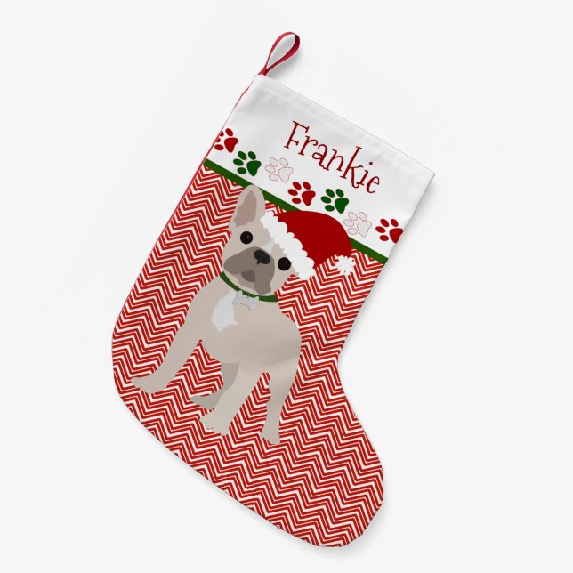 Personalised Santa French Bulldog Small Christmas Stocking (Front (Hanging))
