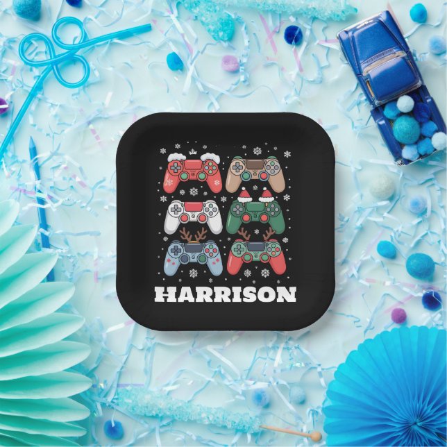 Personalised Santa Gaming Controller Gamer Xmas Paper Plate (Party)