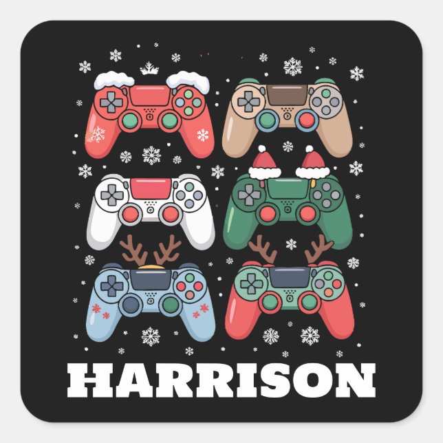 Personalised Santa Gaming Controller Gamer Xmas Square Sticker (Front)