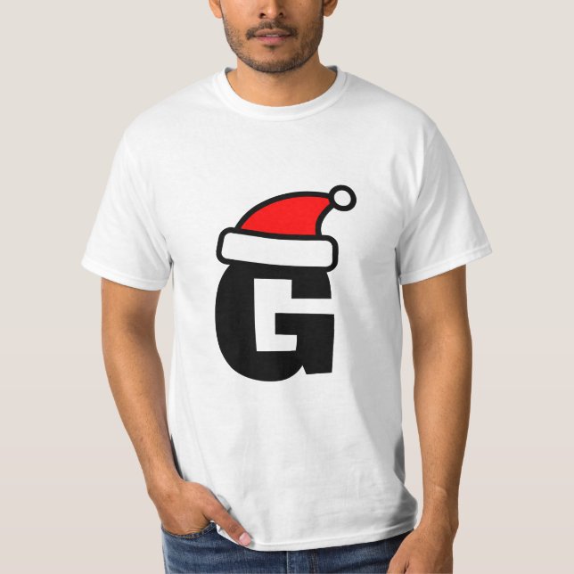 Personalised Santa hat monogram Christmas t shirt (Front)