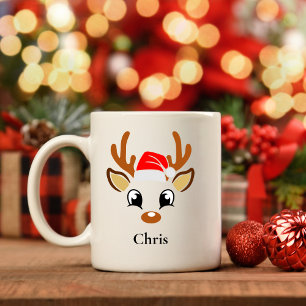 Personalised Santa Hat Reindeer Christmas Mug