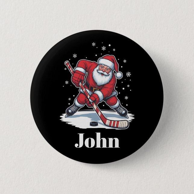 Personalised Santa Ice Hockey Christmas Sport  6 Cm Round Badge (Front)