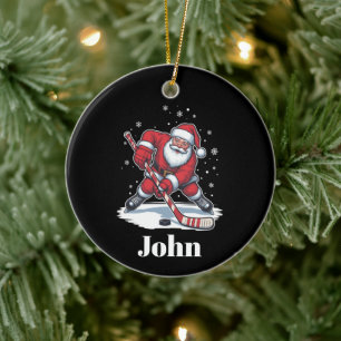 Personalised Santa Ice Hockey Christmas Sport Ceramic Tree Decoration