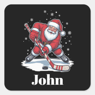 Personalised Santa Ice Hockey Christmas Sport Square Sticker