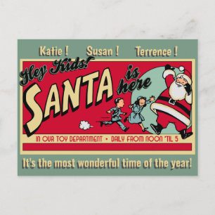 Personalised Santa is Here Christmas Postcard