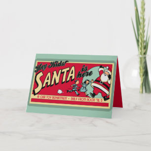 Personalised Santa is Here Retro Christmas Cards