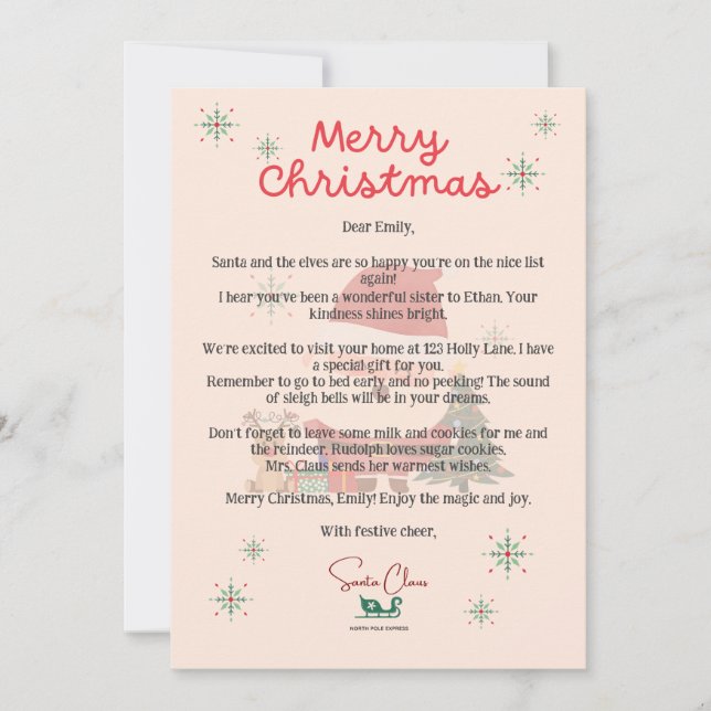 Personalised Santa Letter Christmas Card for Kids  (Front)
