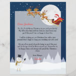 Personalised Santa Letter From North Pole<br><div class="desc">Personalise this letter from Santa with your child's name and text. This design features Santa in the sleigh with his 3 reindeers over the moon, a snowman waving hello and dark blue snowy forest background. On the back is lettering sent from the North Pole, a snowman and dark blue snowy...</div>