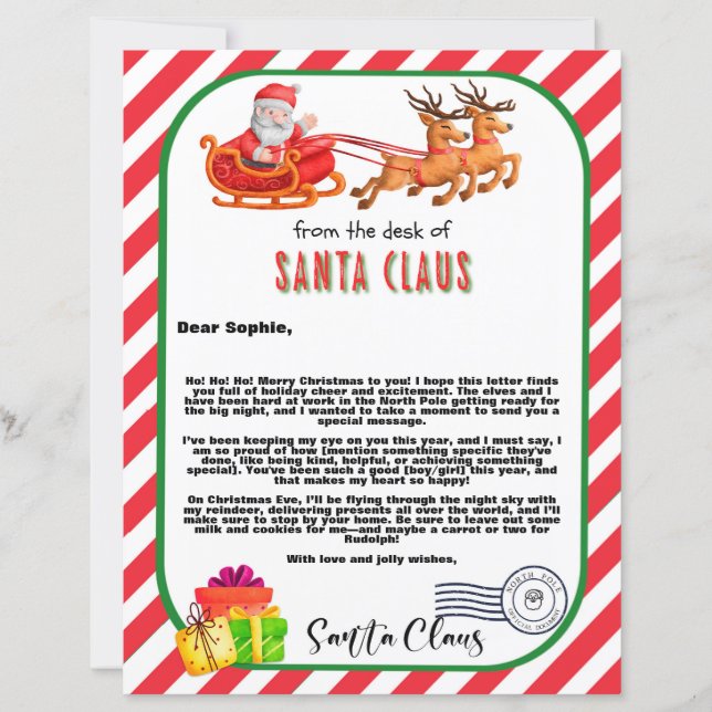 Personalised Santa Letter to Kids Custom Message (Front)