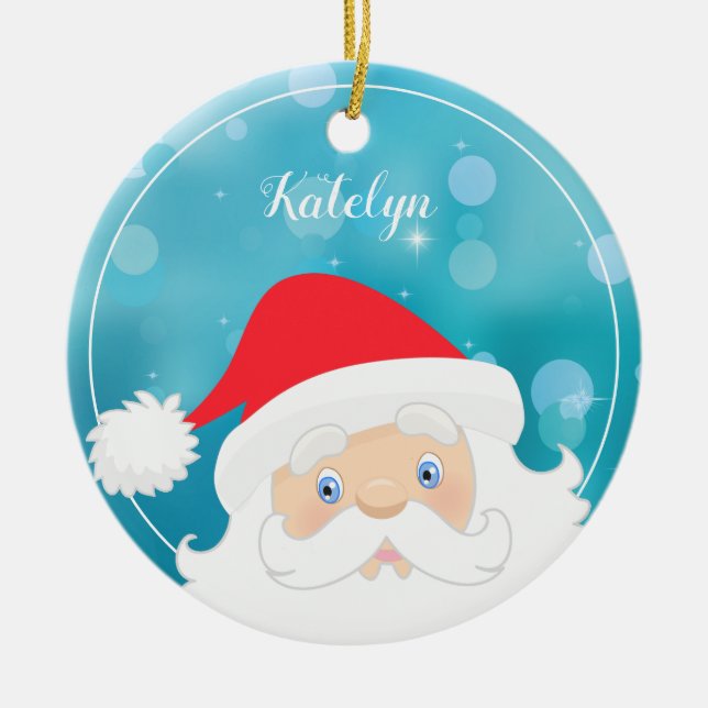 Personalised Santa Merry Christmas Year Ceramic Tree Decoration (Front)