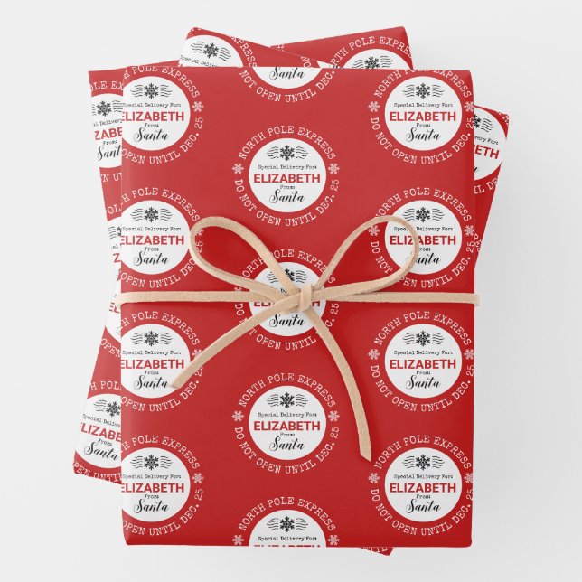 Personalised Santa North Pole Express Wrapping Paper Sheet (In situ)