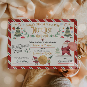 Personalised Santa Official Nice List Certificate Invitation