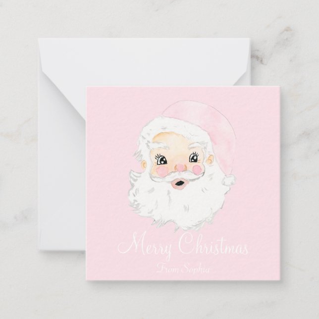Personalised Santa Pink Hat Preppy Watercolor Card (Front)
