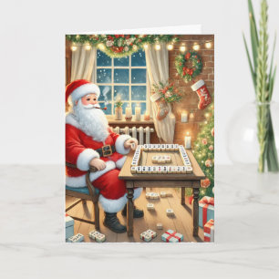 Personalised Santa Playing Mahjong Christmas Card