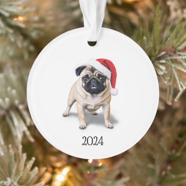 Personalised Santa Pug Acrylic Ornament (Tree)