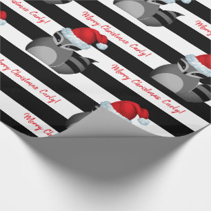 Personalised Santa Racoon Striped Wrapping Paper